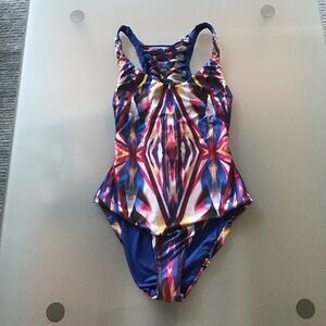 Becca Rebecca Virtue Prism Multicolor High Neck One Piece Swimsuit Swim Suit M